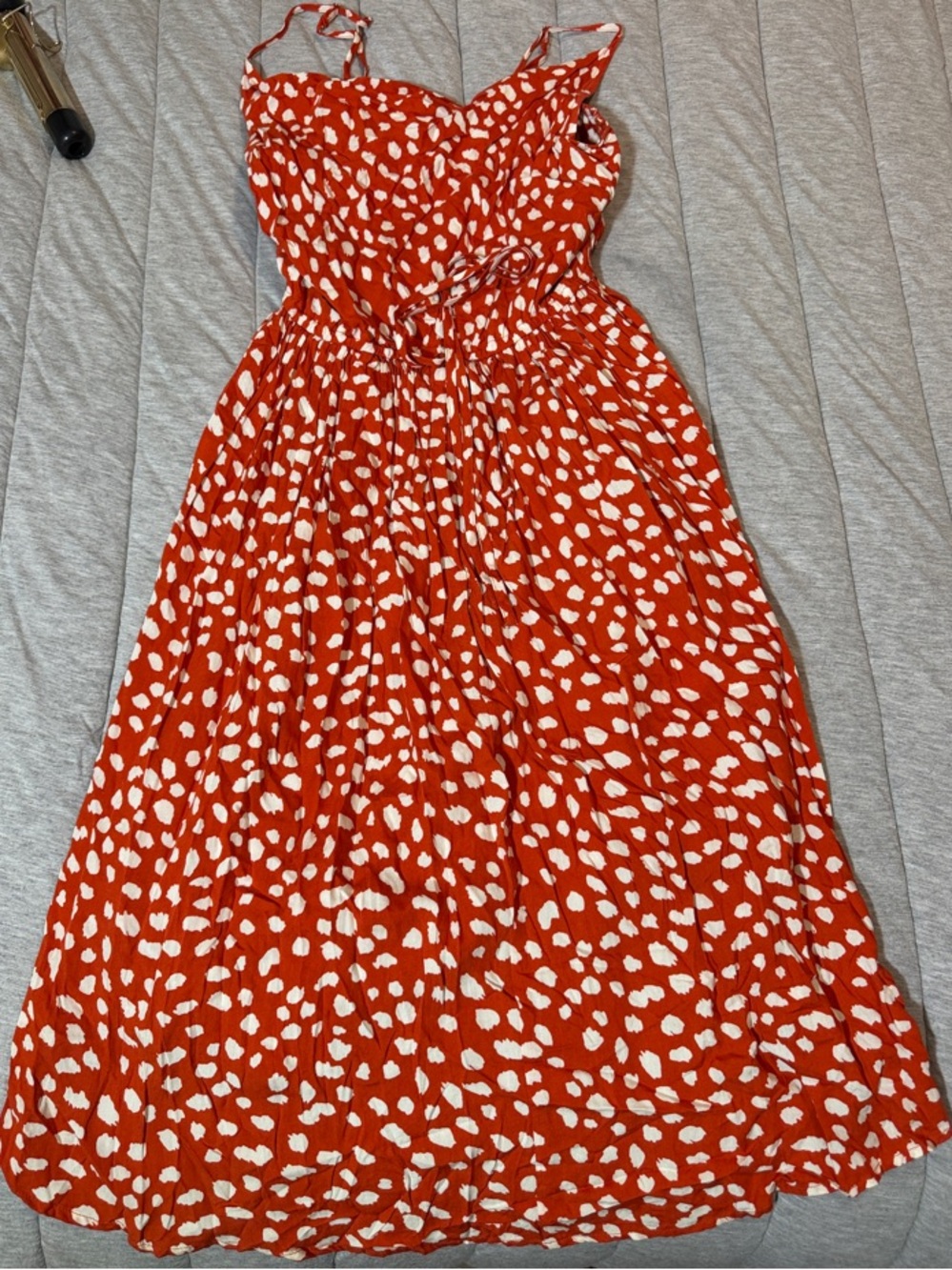 Pinch Deep Orange and White Spotted Midi Dress